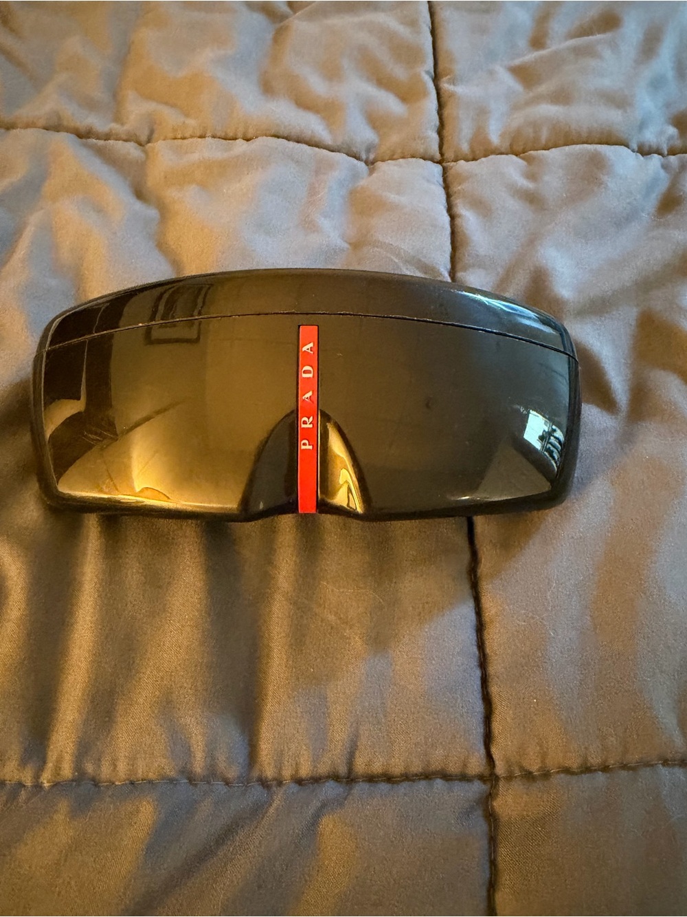 Prada Black Sunglasses Case with Red Logo Strip